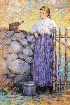 ジュリアン・オールデン・ウィアー Painting - 門のそばに立つ少女 ジュリアン・オールデン・ウィアー